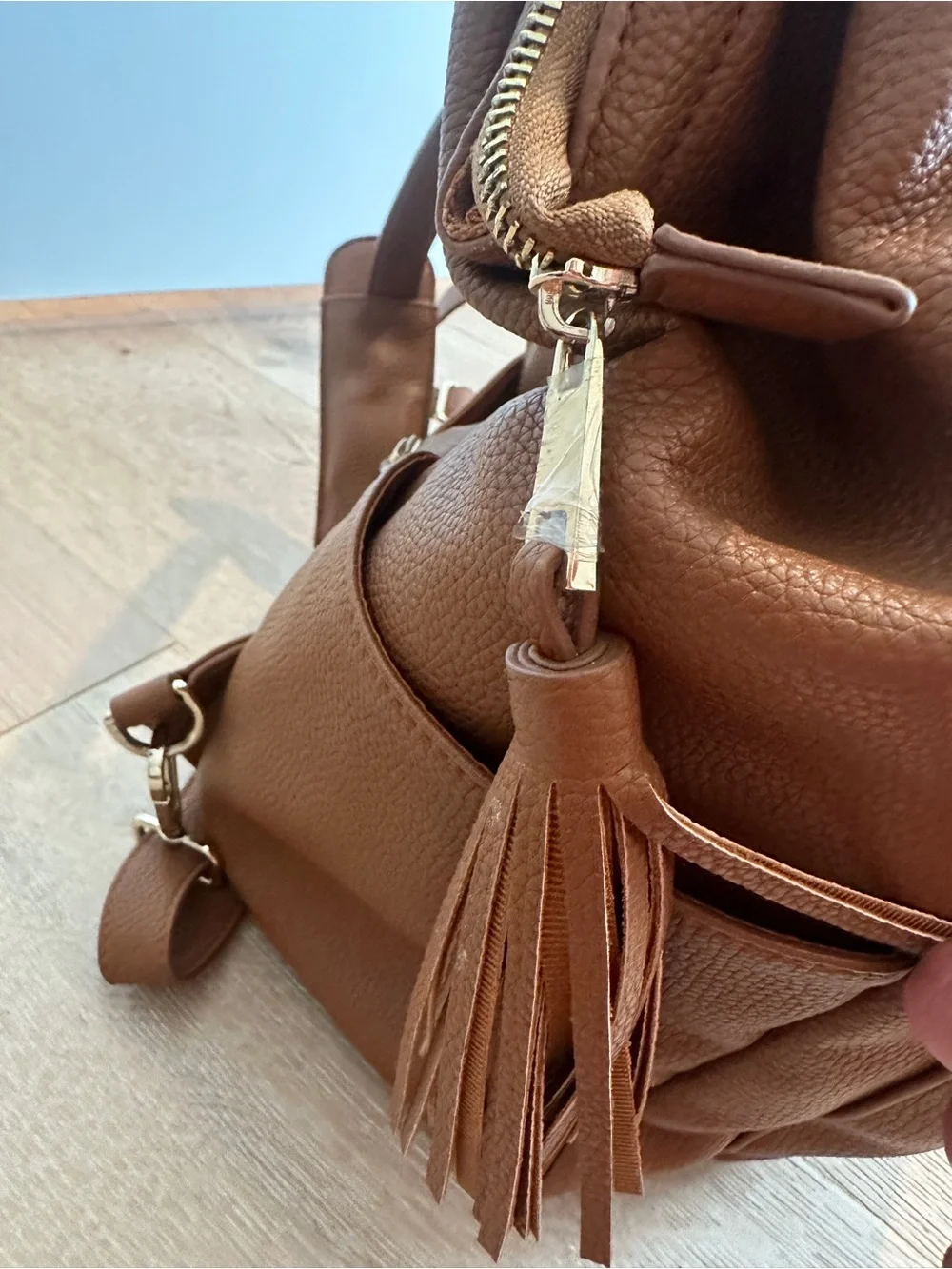 Tan Pebbled Leather Baby Backpack